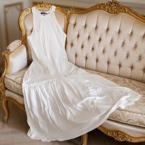 Vintage Anne Cole razorback drop waist White Pleated tank midi maxi dress